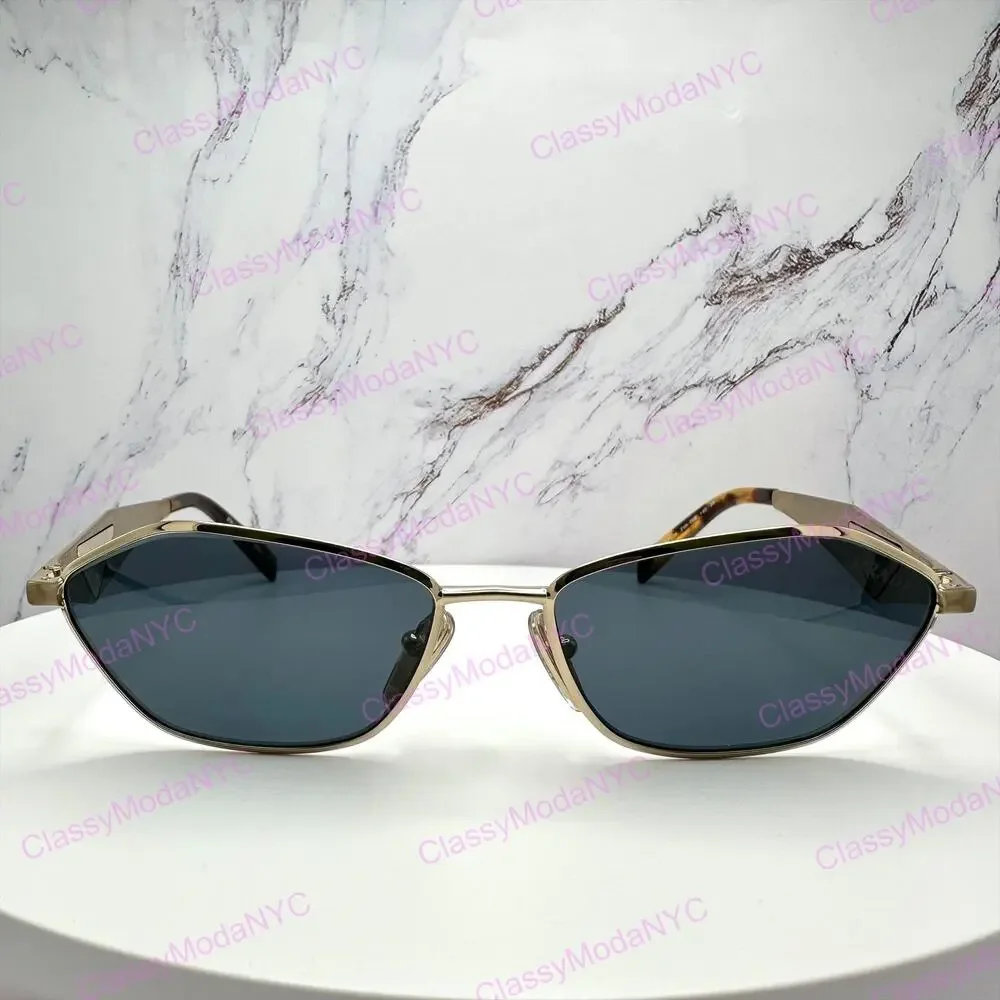 New PRADA Sunglasses Gold Metal 3D Logo Aviator Cat Eye Womens PRD50S ZVN70B
